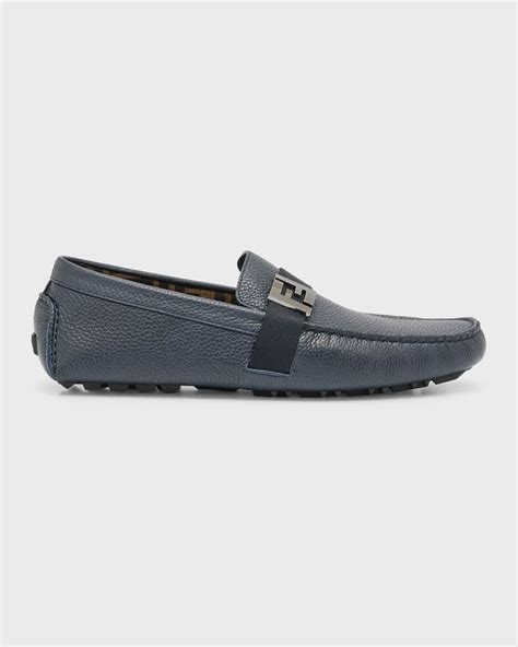 Fendi Men's FF Grained Leather Drivers 